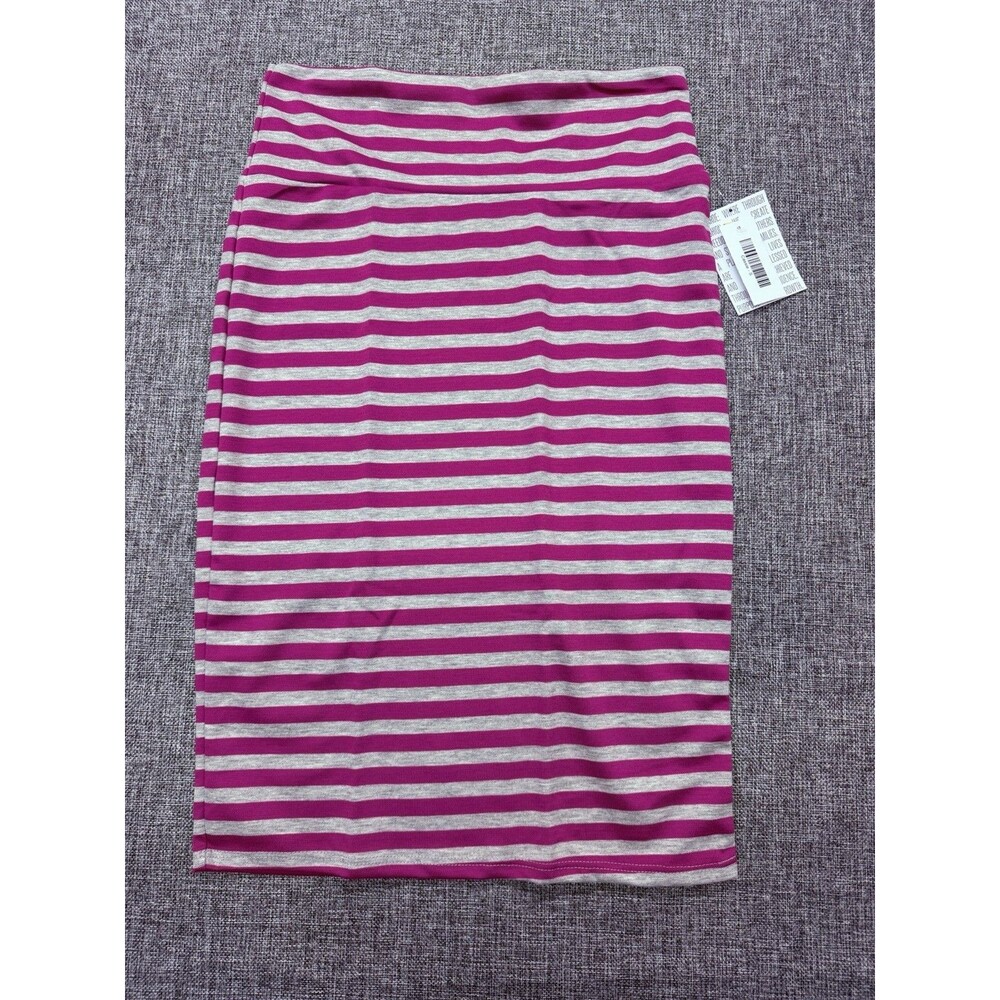 LULAROE CASSIE Pencil Skirt Vibrant Purple/Pink And Gray Stripped Small 6-8 NWT